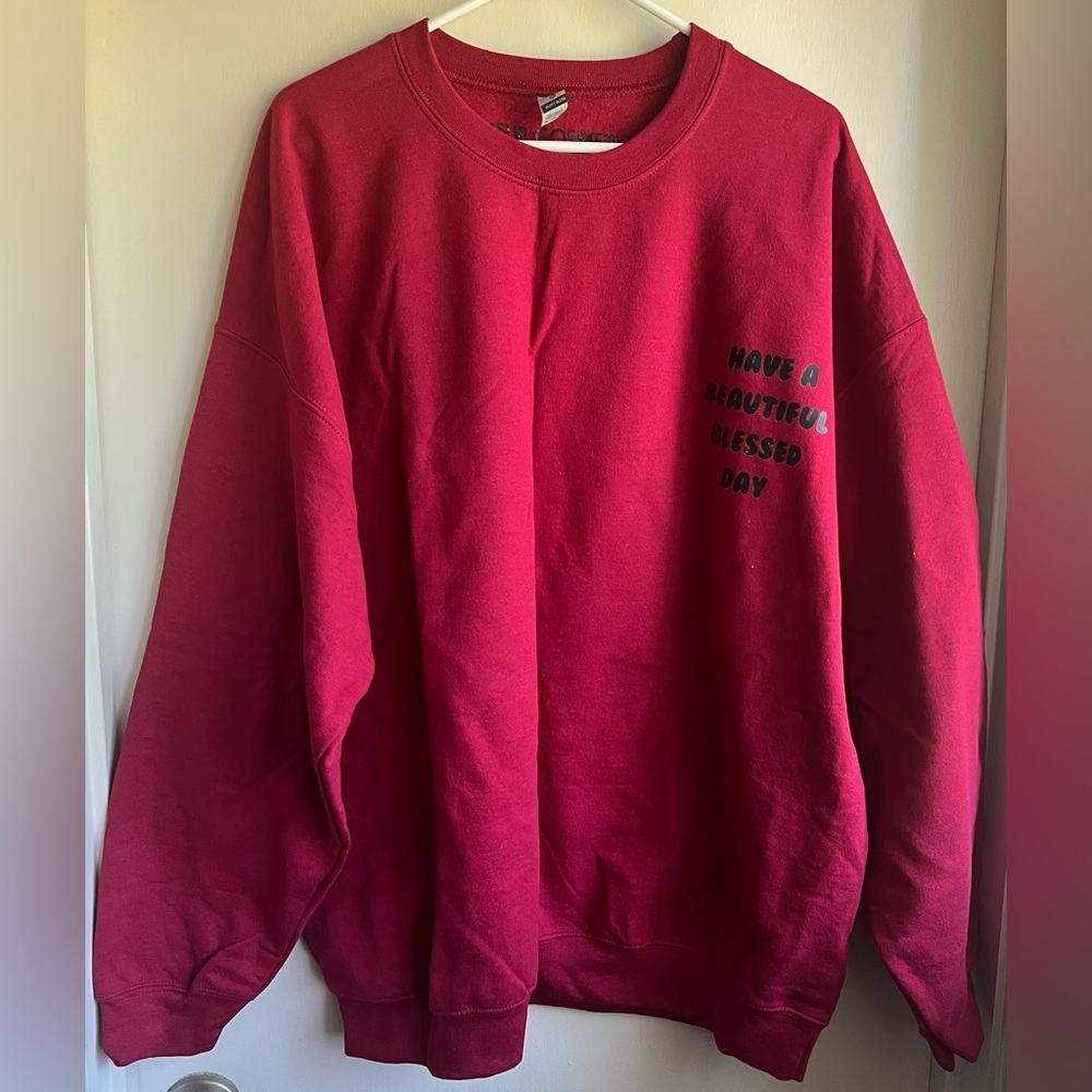 Gildan Red Crewneck Sweater with Ribbed Details